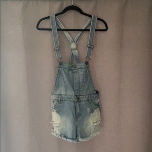 Distressed Short Overalls